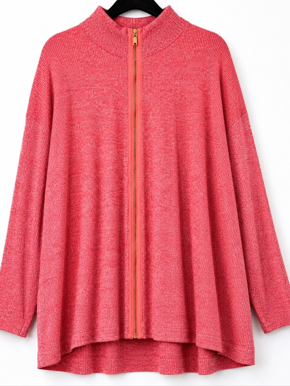 Soft Surroundings 2X Coral Pink Zip Mock Neck Sweater Tunic Modal Knit Peru